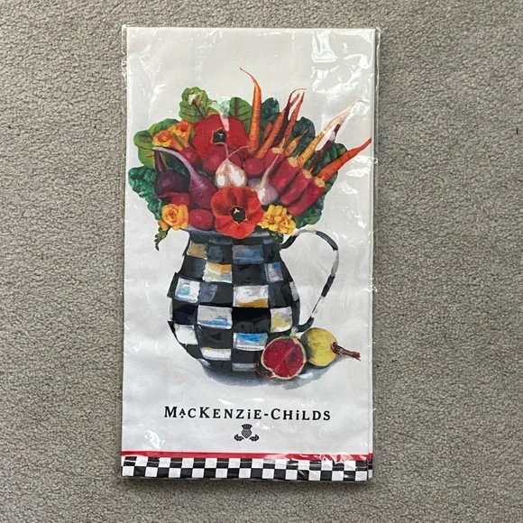 MacKenzie-Childs Checkered Pitcher Tea Towel with Vegetables - NWT - Picture 3 of 5